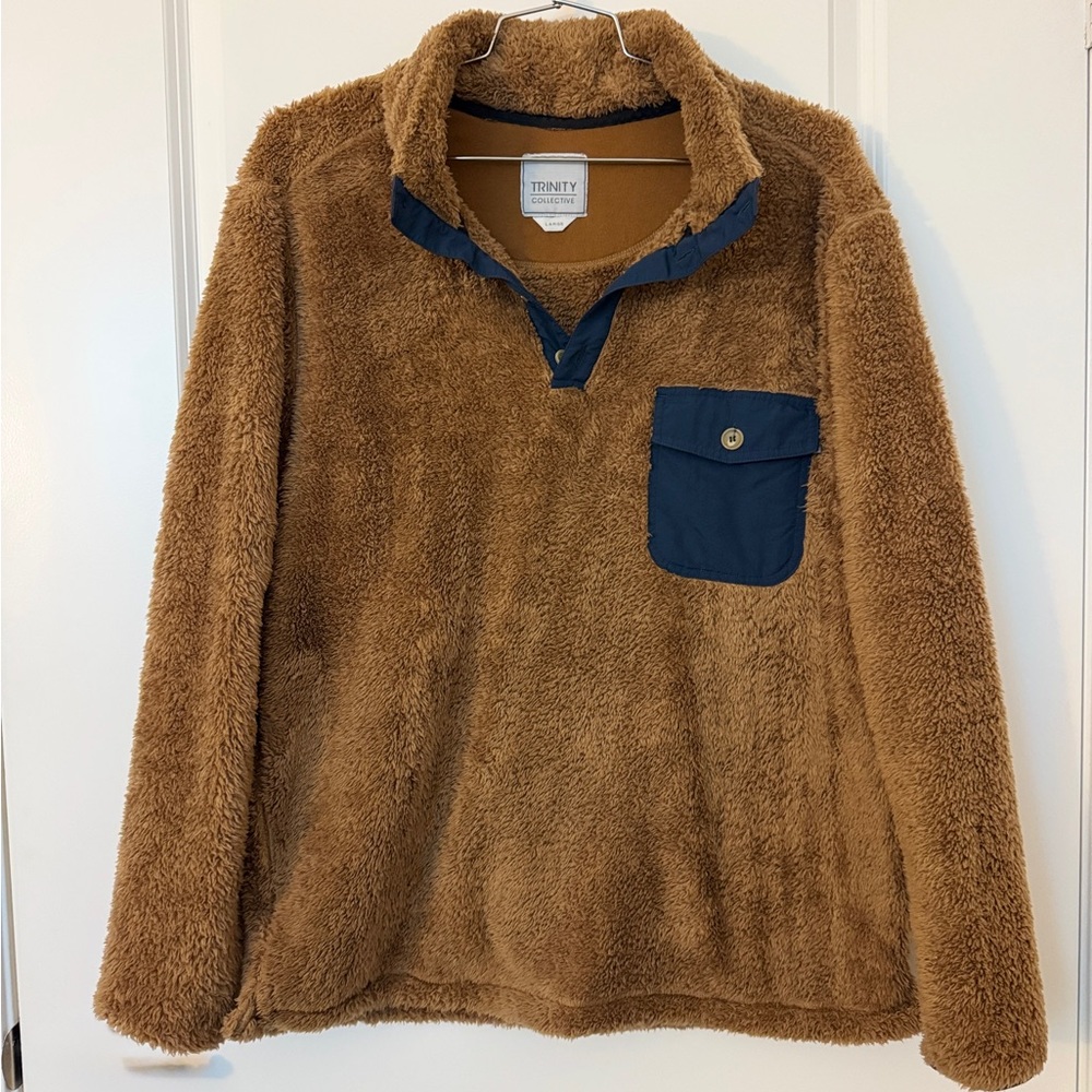 Trinity Collective Brown Fleece Pullover with Navy size L